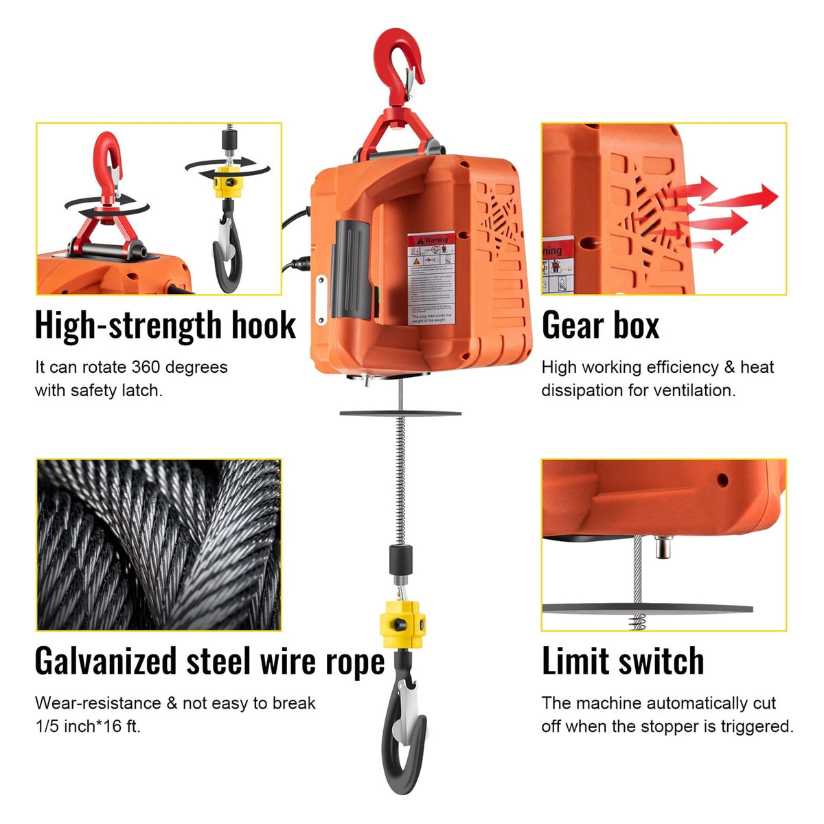 500kg/1100lbs Electric Hoist Winch Portable Crane 25ft Lifting Height Wireless Or Wire Remote Control For Transportation ,Outstanding Load Capacity