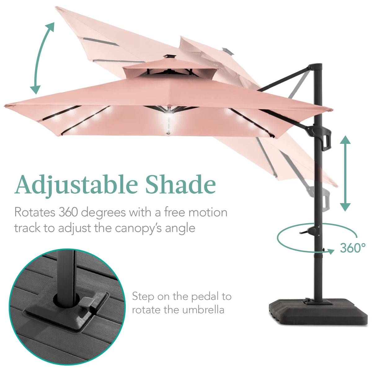 2026 NewBest Choice Products 10x10ft 2-Tier Square Outdoor Solar LED Cantilever Patio Umbrella w/ Base Included - Tan