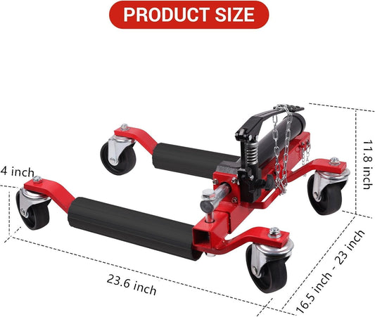 Set of 4 Hydraulic Car Wheel Dollies, 6000LBS Capacity, 12'' Heavy Duty Rollers with Foot Pedal, Vehicle Positioning Jack for Auto Repair, Garage, Towing, Trucks, RVs, Trailers, Red, System Default