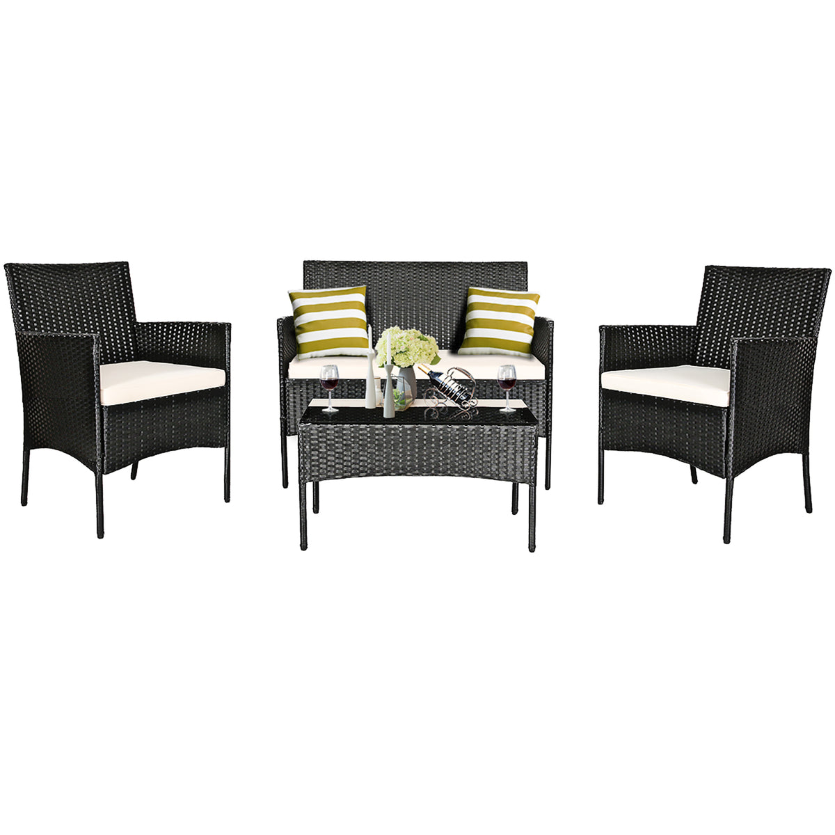 Costway 4-Piece Outdoor Patio Furniture Set Wicker Set Conversation Set for Balcony Backyard Garden Poolside