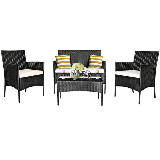 Costway 4-Piece Outdoor Patio Furniture Set Wicker Set Conversation Set for Balcony Backyard Garden Poolside