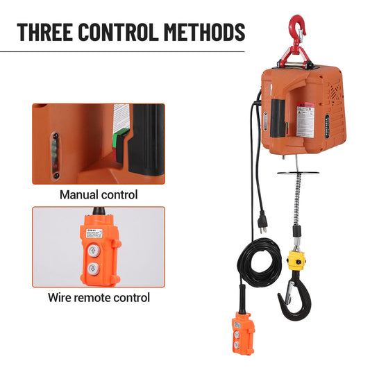 3-in-1 Electric Hoist Winch – 1500W Heavy Duty Industrial Lifting Equipment, 1100 lbs Capacity, 25ft Lifting Height, 110V-120V Portable Crane, Wired & Wireless Remote (200ft)