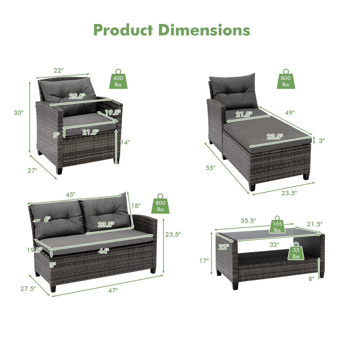 Gymax 4PCS Rattan Patio Conversation Furniture Set Outdoor Sectional Sofa Set