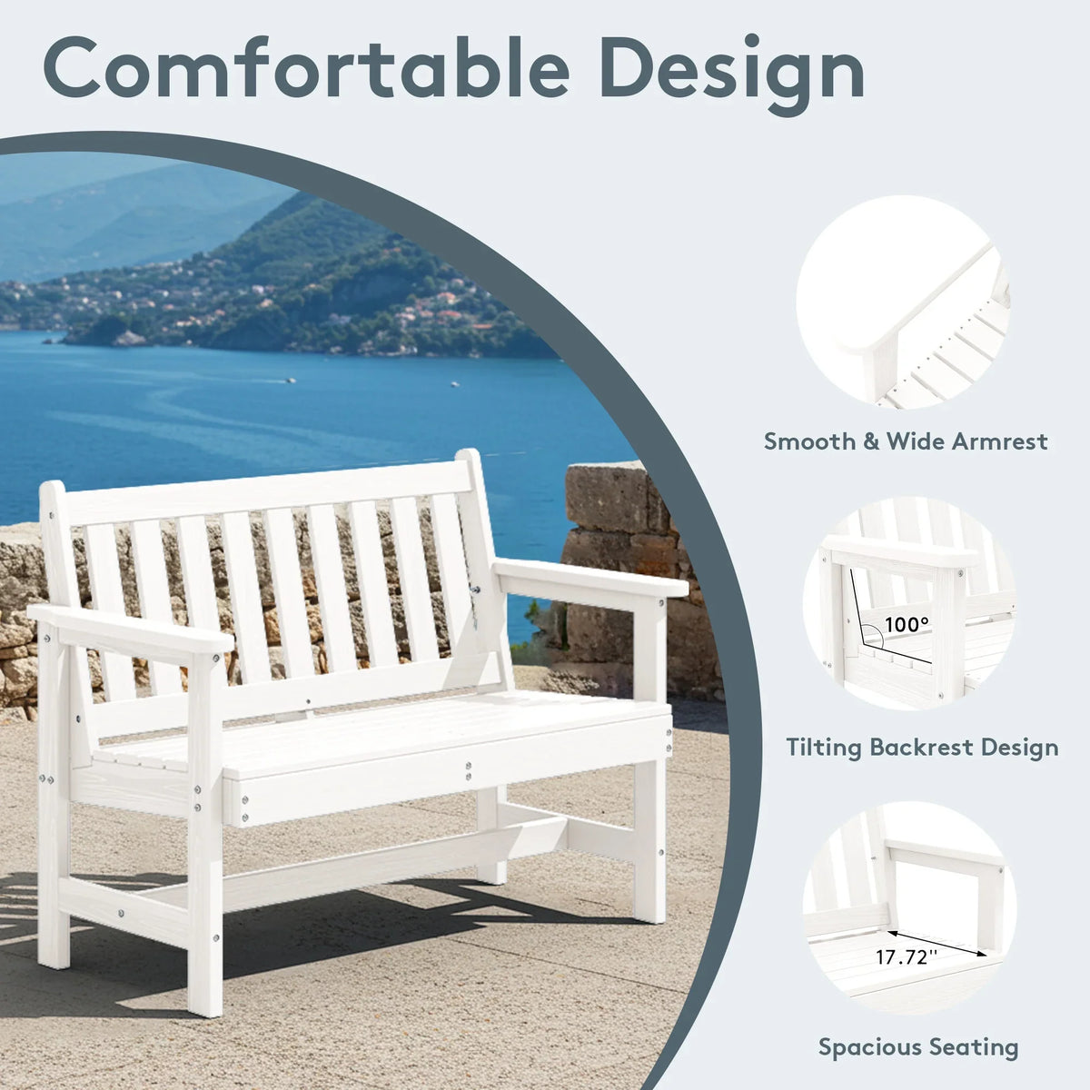 2026 NewSERWALL Outdoor Bench for 2-Person, Weather-Resistant HDPE with Aluminum Reinforcement, Supports 660 lbs, Comfortable Seating for Patio, Garden, and Porch, Black