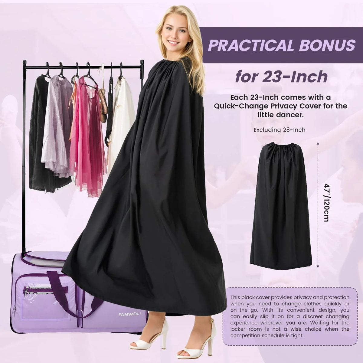 2026 NewFegat Dance Bag with Garment Rack - 28"Collapsible Rolling Competition Dance Duffle Bag Lightweight Costume Wheeled Suitcase for Dancers Shows Livestreamer Athletes