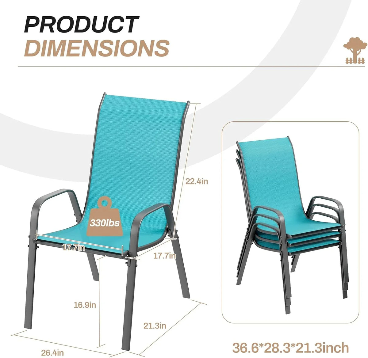 2026 NewPirecart Set of 4 Patio Dining Chairs, Textilene Outdoor Stacking Chairs for Poolside, Backyard, Garden