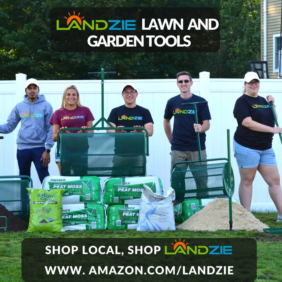 2026 NewLandzie Compost Spreader 24 Inch Walk-Behind Lawn & Garden Spreader with Metal Mesh Basket