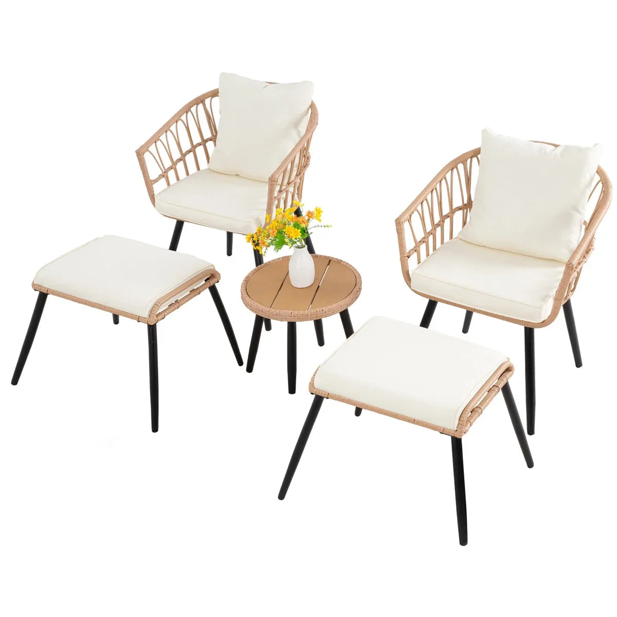 2026 NewAinfox 3-Piece Steel Outdoor Bistro Sets with Metal Chairs and Glass Top Table, Beige