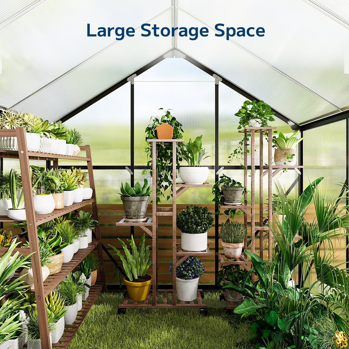 2026 NewAsofer 8x6 FT Greenhouse with Lockable Hinged Door Vent Window, Polycarbonate Walk-in Winter Greenhouse Sunroom, Black