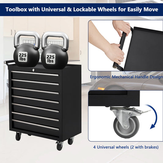Rolling Tool Chest, 5-Drawers Metal Tool Box Organizer w/Auto Locking System & Lockable Wheels, Sliding Drawers