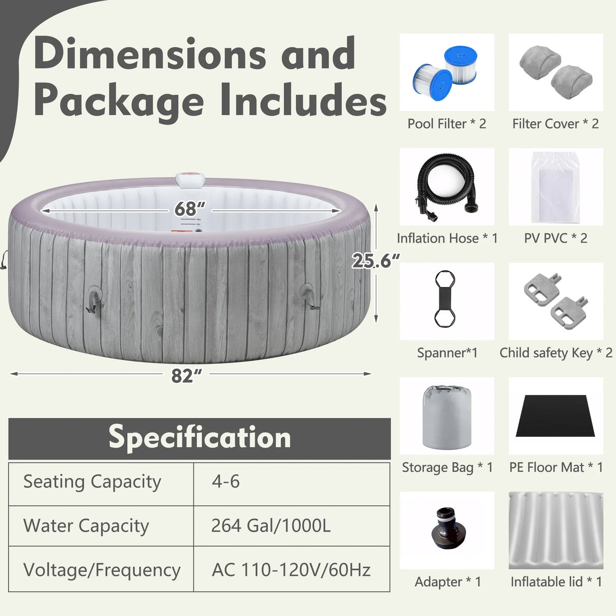 2026 NewRound Hot Tub Surround Furniture, Spa Surround Outdoor Rattan Sectional Sofa Set with Mini Sofa, Solid Acacia Wood Hot Tub Storage Surround Patio Furniture Set, Gray Cushion