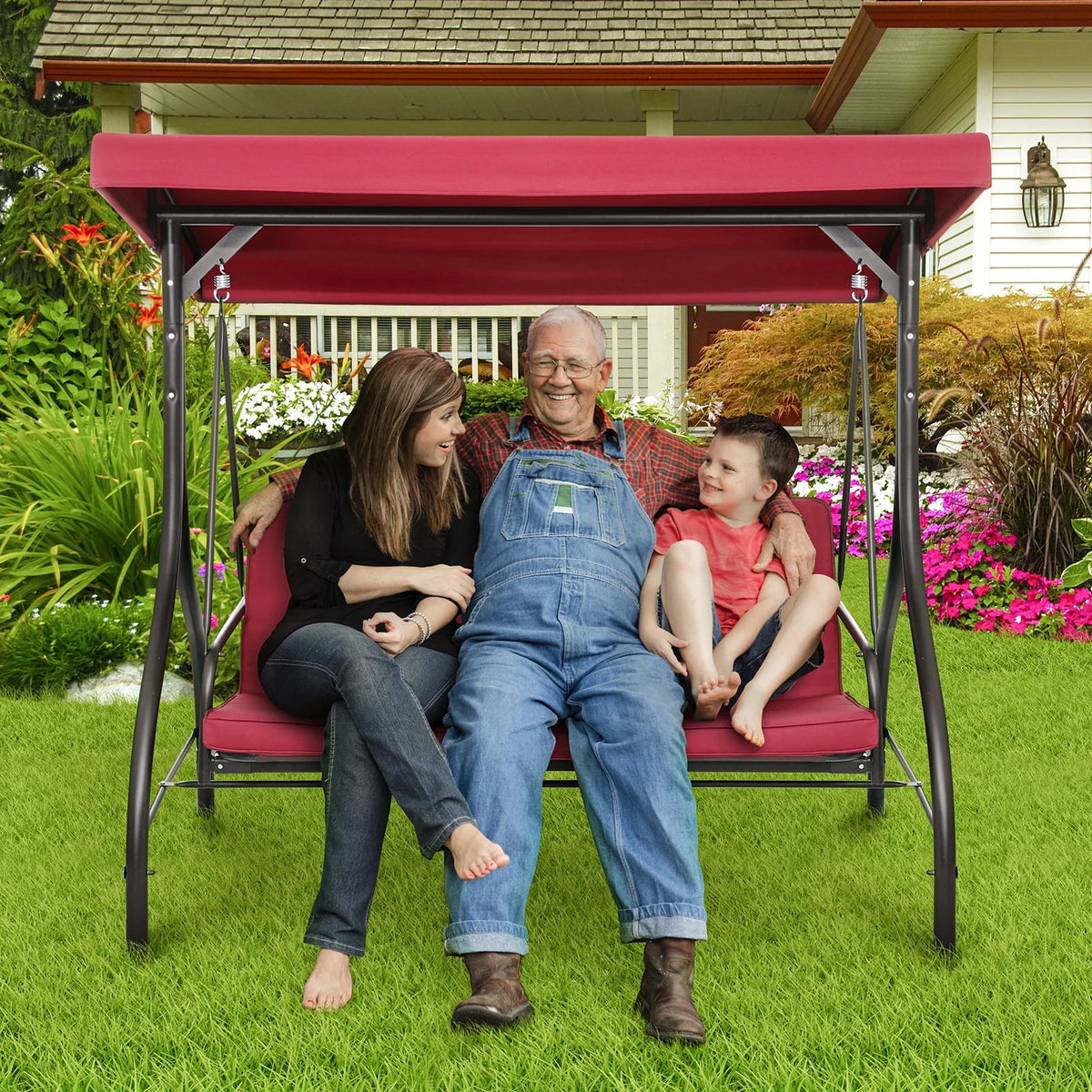 2026 NewArlopu 3 Person Porch Swing Outdoor Converting Canopy Swing Glider with Canopy