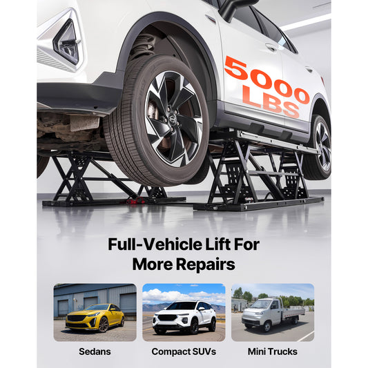 KFFKFF Portable Car Lift, 5000 lbs Capacity, Heavy Duty Quick Lift with 25.6" Max Height, Pneumatic Pump, Wheels, 4 Rubber Pads & 4 Lifting Columns