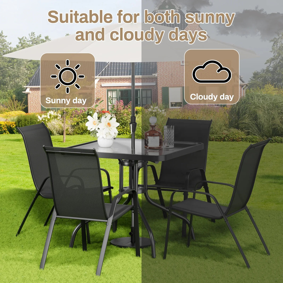 2026 NewPirecart 5-Piece Outdoor Patio Dining Table Set with 4 Stackable Textilene Chairs for for Patio, Lawn, Garden, Gray