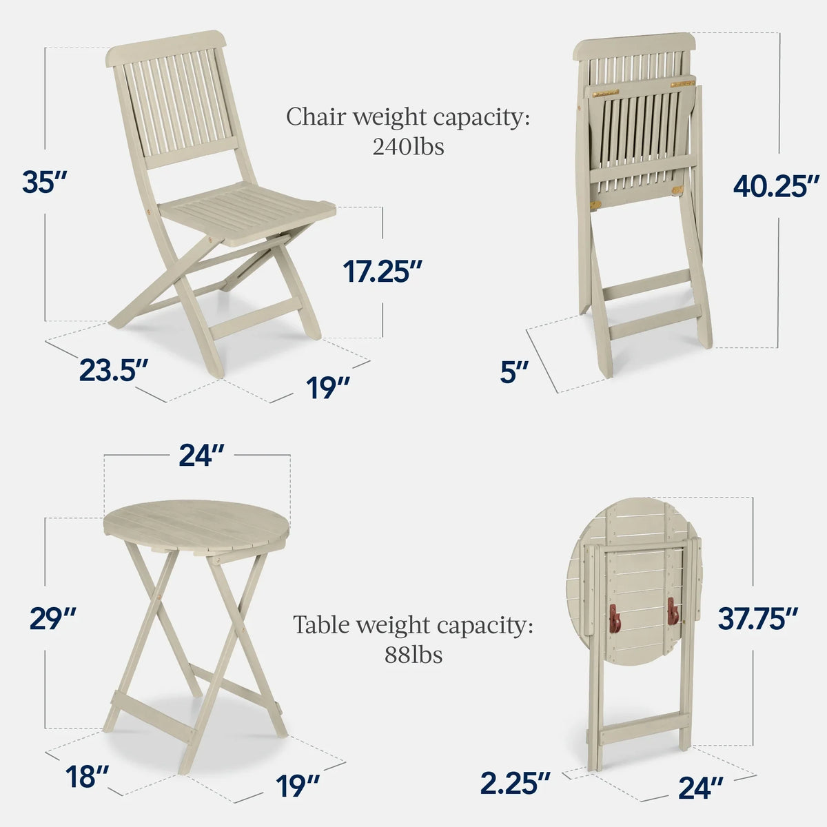 2026 NewBest Choice Products 3-Piece Acacia Wood Bistro Set, Folding Patio Furniture w/ 2 Chairs, Table - Natural