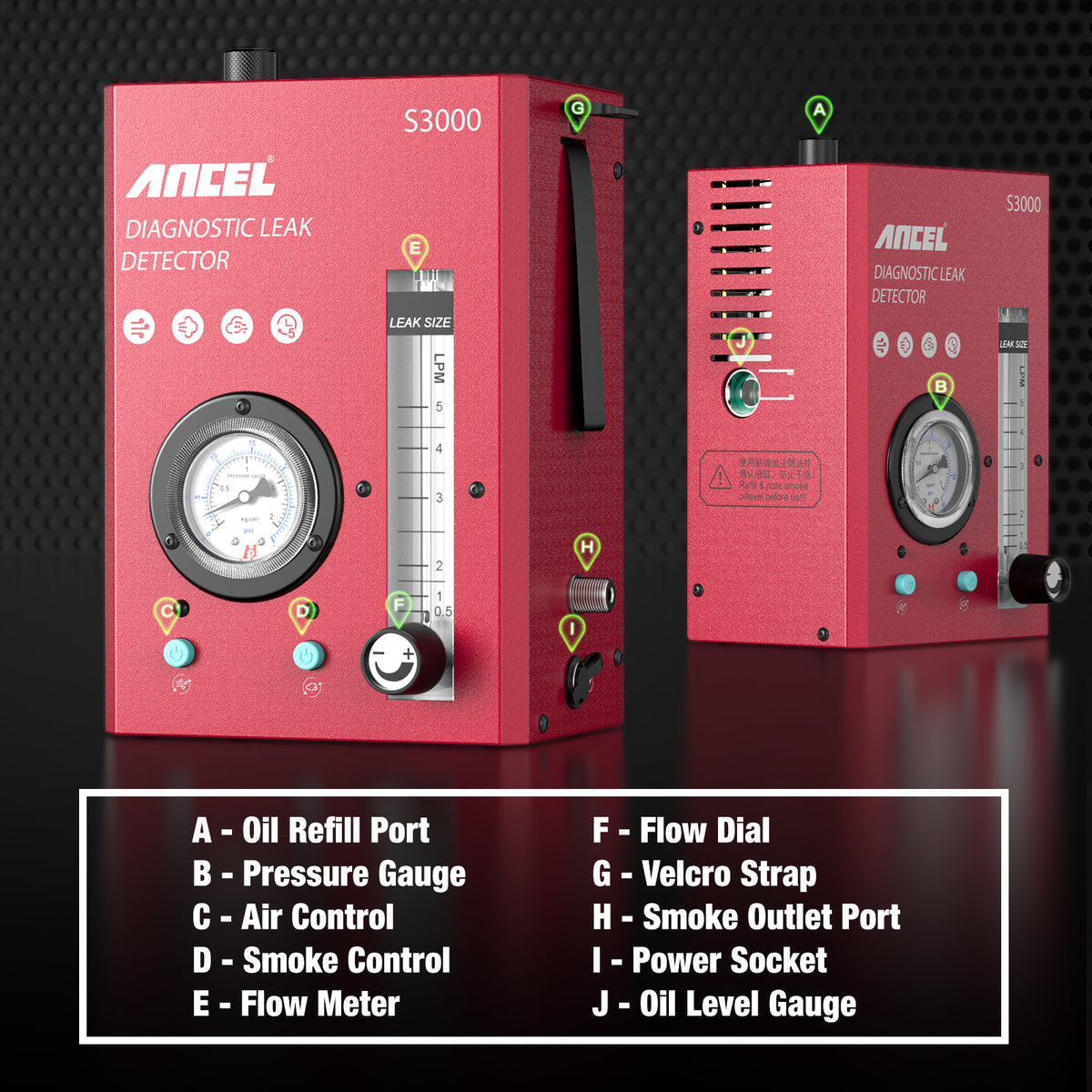 ANCEL S3000 Car Smoke Leak Detector Automotive EVAP Smoke Machine Dual Mode Leakage Analyzer Pipe Leakage Tester Locator with Oil Level Gauge & Air Flowmeter for Cars Motorcycles All Systems Pipes