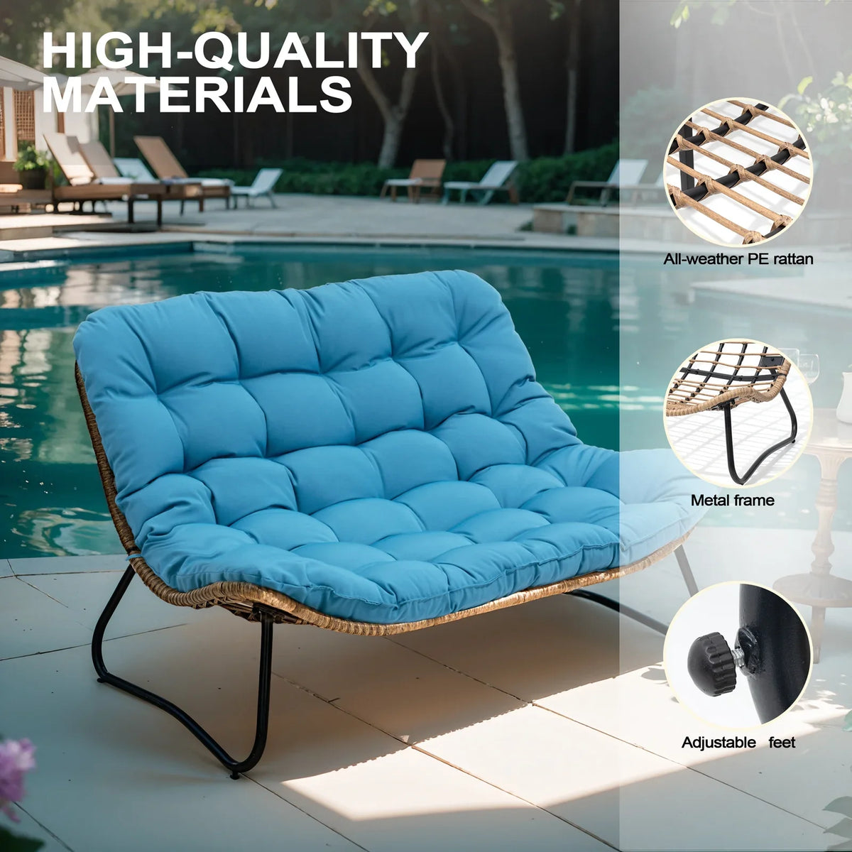 2026 NewCrestlive Products Patio Loveseat, All-Weather Rattan Large Furniture with Soft Cushions, Outdoor Loveseat for Balcony, Poolside, Backyard (Beige)