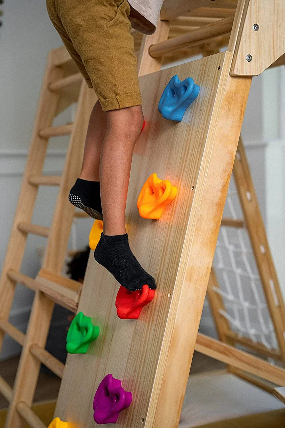 2026 NewAvenlur Indoor Toddler and Child Indoor Gym Playground Climber - Real Wooden Playset 6-in-1 Slide, Rock Climb Wall, Rope Wall Climbing, Monkey Bars, Swing, Ladder Fun Gym for Children