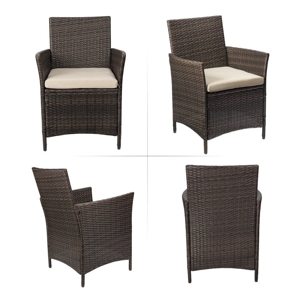 Homall 3 Pieces Outdoor Patio Furniture PE Rattan Wicker Table and Chairs Set Bar Set with Cushioned Tempered Glass, Brown/Beige, 2