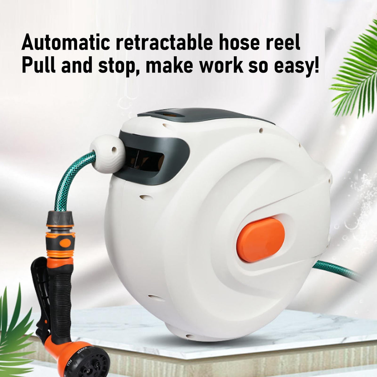 Retractable Garden Hose Reel, Portable Hose Reels for Outside with Spray Nozzle, Auto Rewind, Home HoseReel for Watering Car Washing, Pet Cleaning