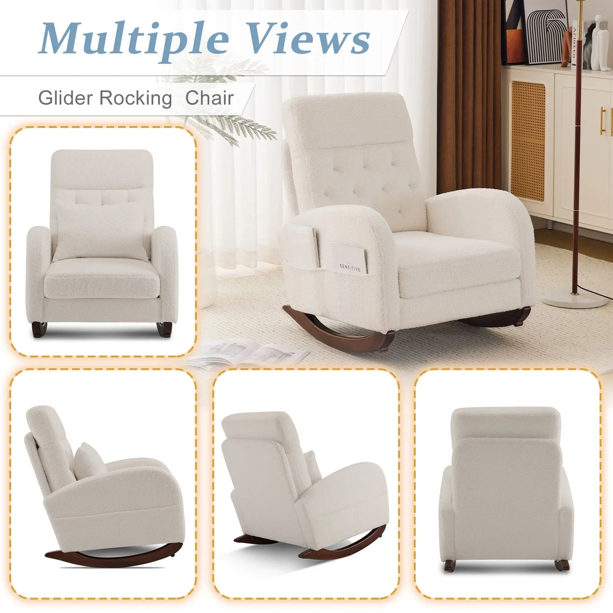 2026 NewKtaxon Rocking Accent Chair Glider Reading Chair Comfy Teddy Velvet Upholstered Single Sofa Rocker for Living Room, Nursery, Bedroom Beige