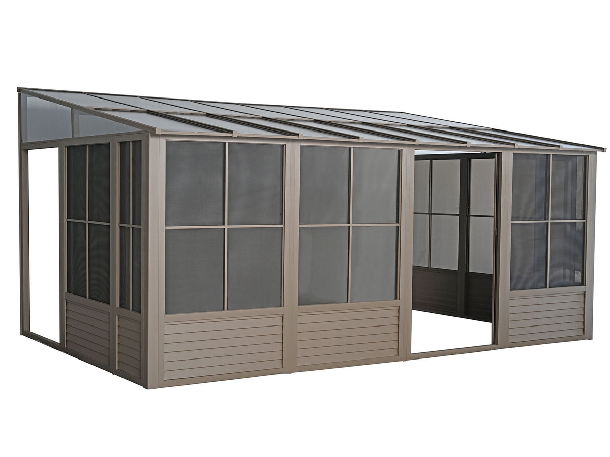 Gazebo Penguin Florence 10 ft x 16 ft Polycarbonate Roof Wall Mounted Solarium - Sand