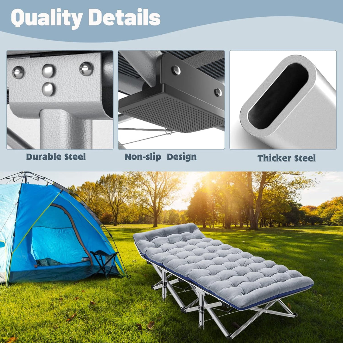 Lilypelle 2PC Folding Camping Cot, Folding Cot Camping Cots for Adults Portable Outdoor Cots with Carry Bags for Outdoor Travel Camp Beach Vacation