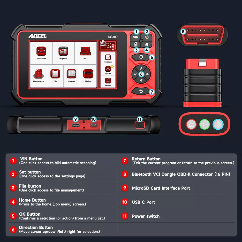 ANCEL DS300 Bidirectional OBD2 Scanner, All System Diagnostic Scan Tool with 30 Plus Reset Services and ECU Coding for All Cars