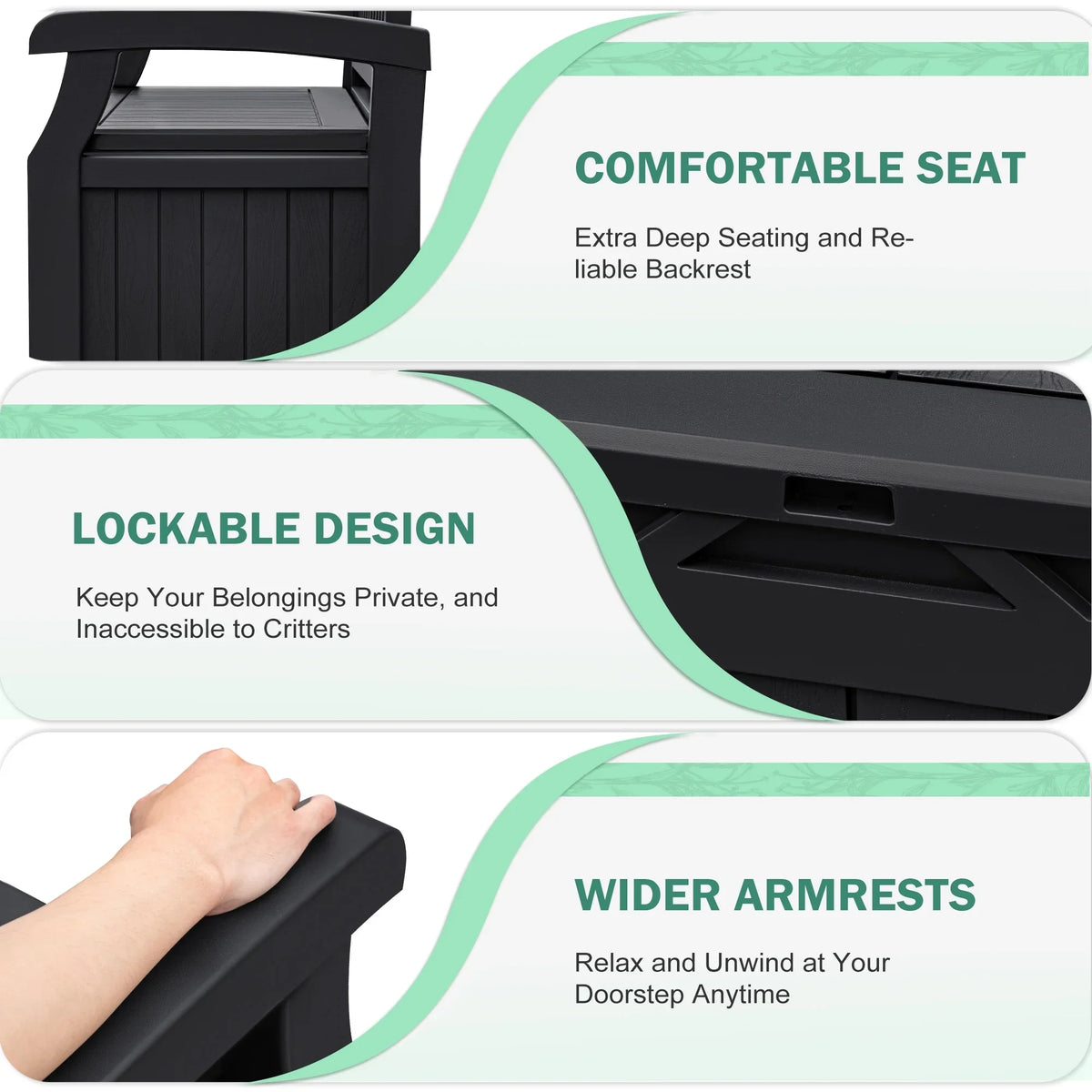 2026 NewHomall 80 Gallon Plastic Storage Bench Made Of Durable Weatherproof Resin And Deck-Box Organized Storage Compartment For Outdoor Patios And Lawns,Black