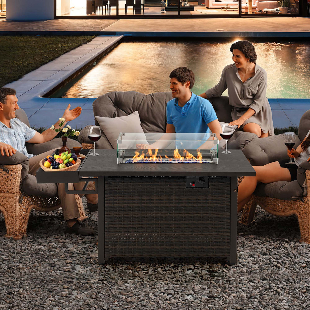 Costway 52" Outdoor Gas Fire Pit Table Patio Propane Firepit with Cover 50,000 BTU Brown