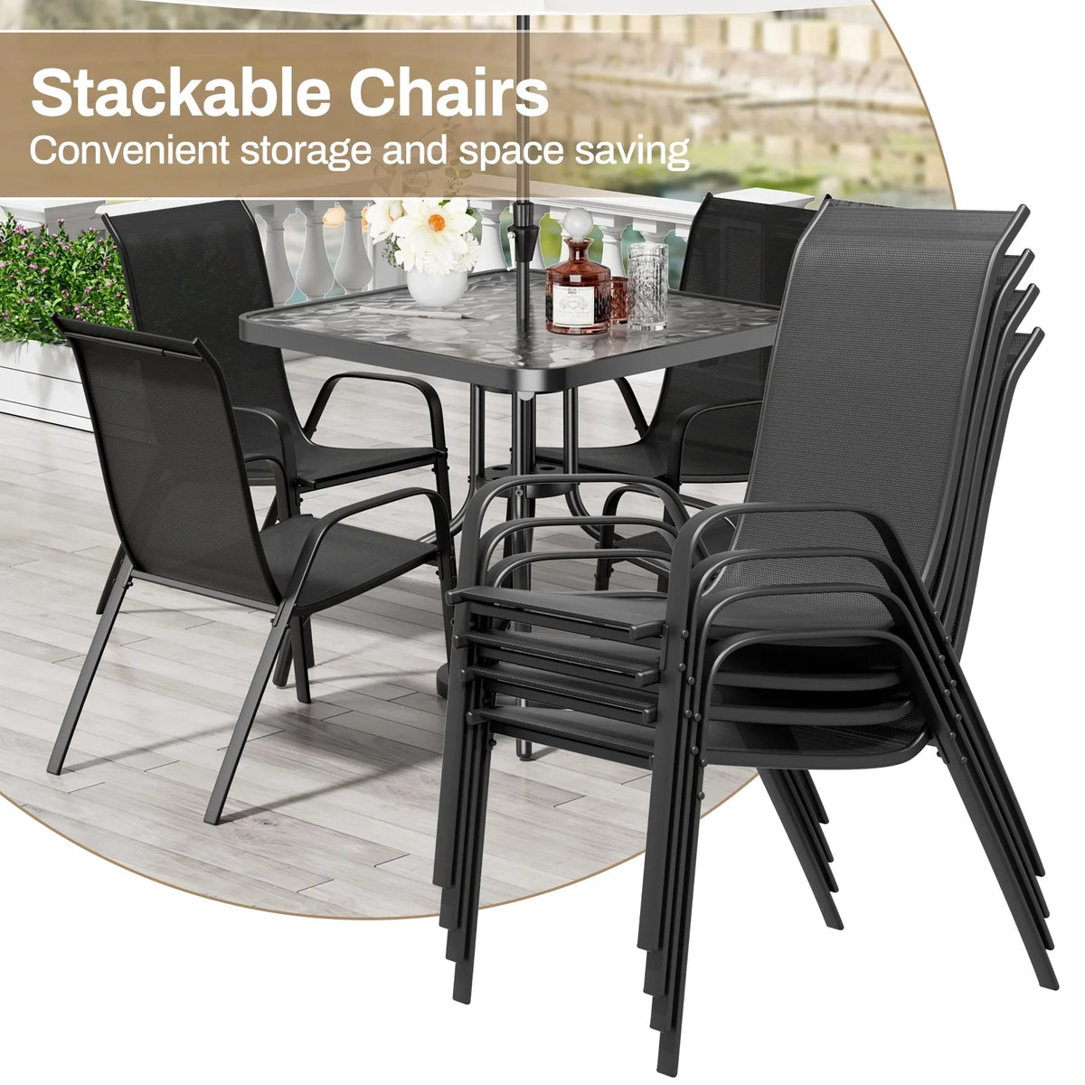 2026 NewPirecart 5-Piece Outdoor Patio Dining Table Set with 4 Stackable Textilene Chairs for for Patio, Lawn, Garden, Gray