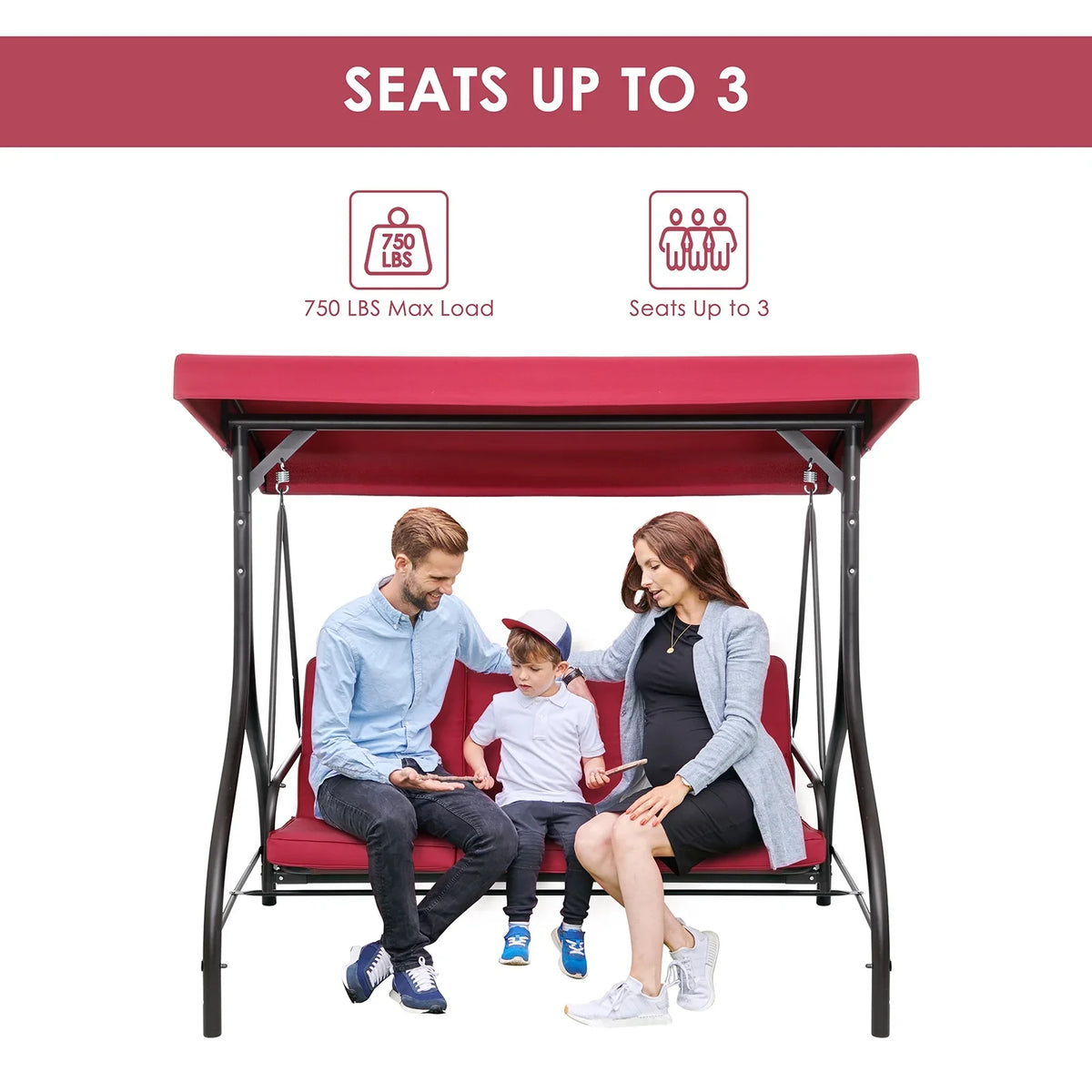 2026 NewArlopu 3 Person Porch Swing Outdoor Converting Canopy Swing Glider with Canopy
