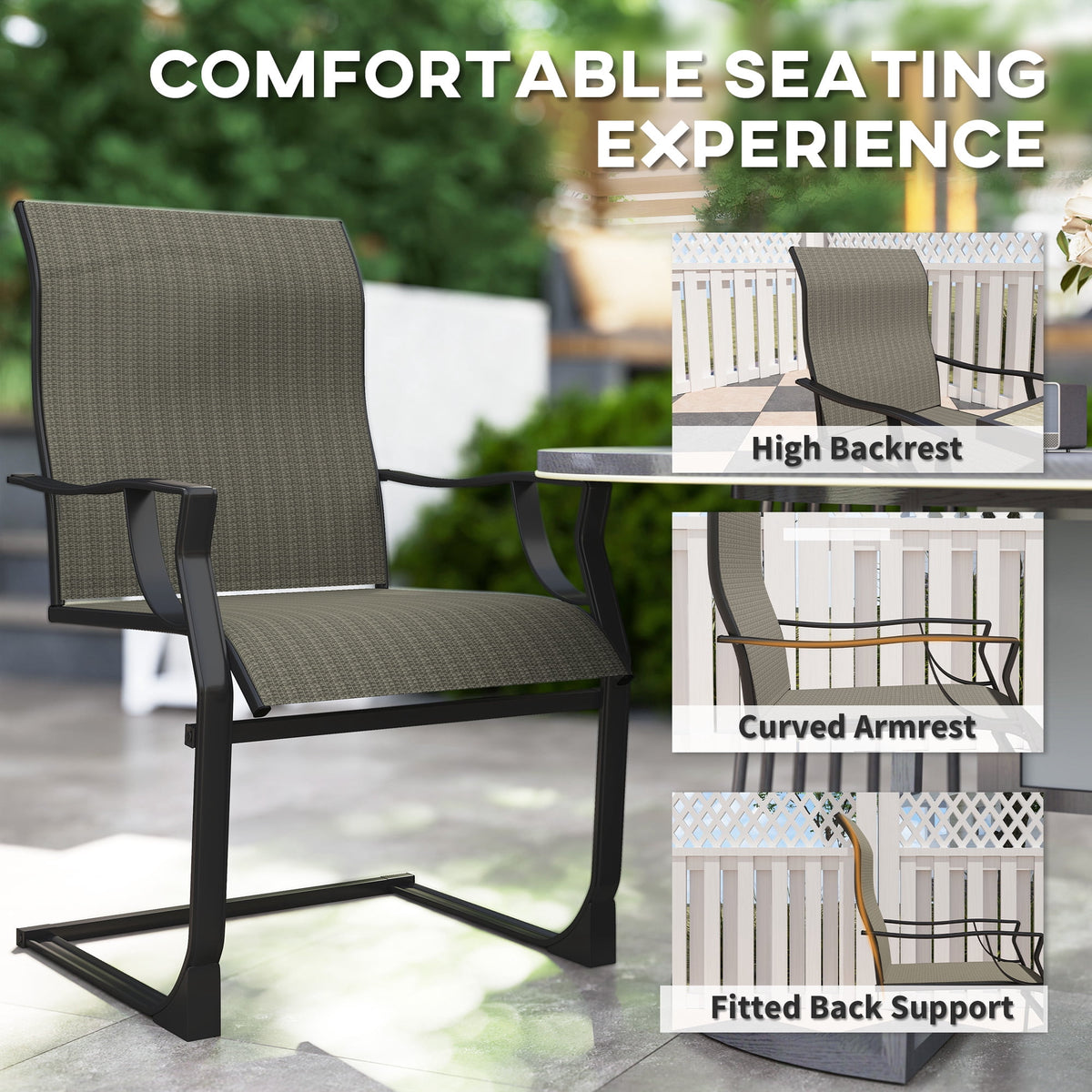 Outsunny Patio Chairs Set of 2, C Spring Motion Outdoor Dining Chairs