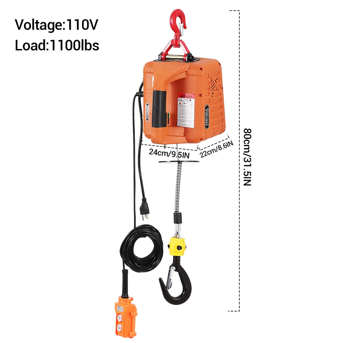 3-in-1 Electric Hoist Winch – 1500W Heavy Duty Industrial Lifting Equipment, 1100 lbs Capacity, 25ft Lifting Height, 110V-120V Portable Crane, Wired & Wireless Remote (200ft)