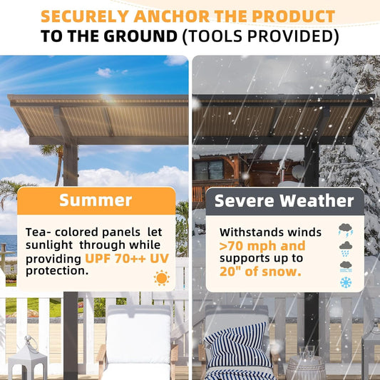 AECOJOY 10'x8' Gazebo, Outdoor Wall Mounted Hardtop Gazebo & Pergola with Aluminum Frame for Patio, Porch and Backyard in Black
