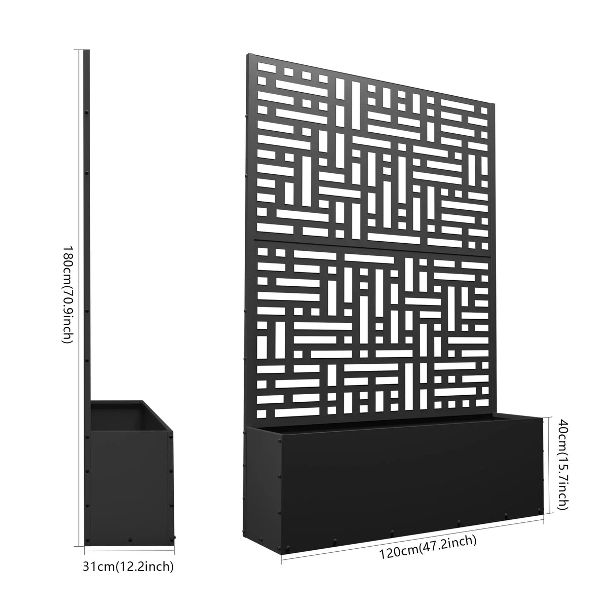 2026 NewFOOWIN 71'' H Metal Planter with Trellis, Outdoor Raised Garden Bed for Climbing Plants, Trellis Planter Box with Drainage Hole, Black