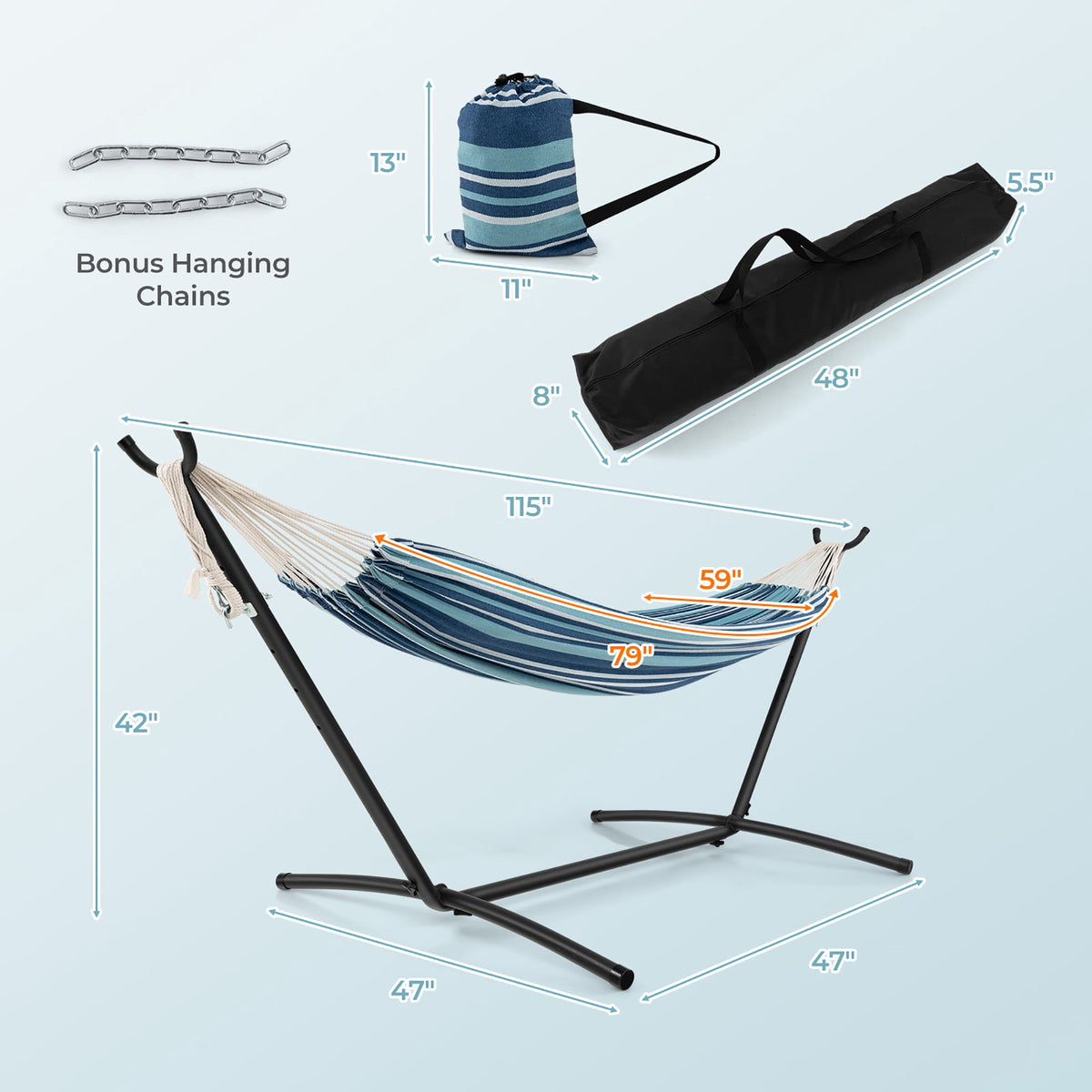 Gymax Portable Indoor Outdoor 2-Person Double Hammock Set w/ Stand and Carrying Cases