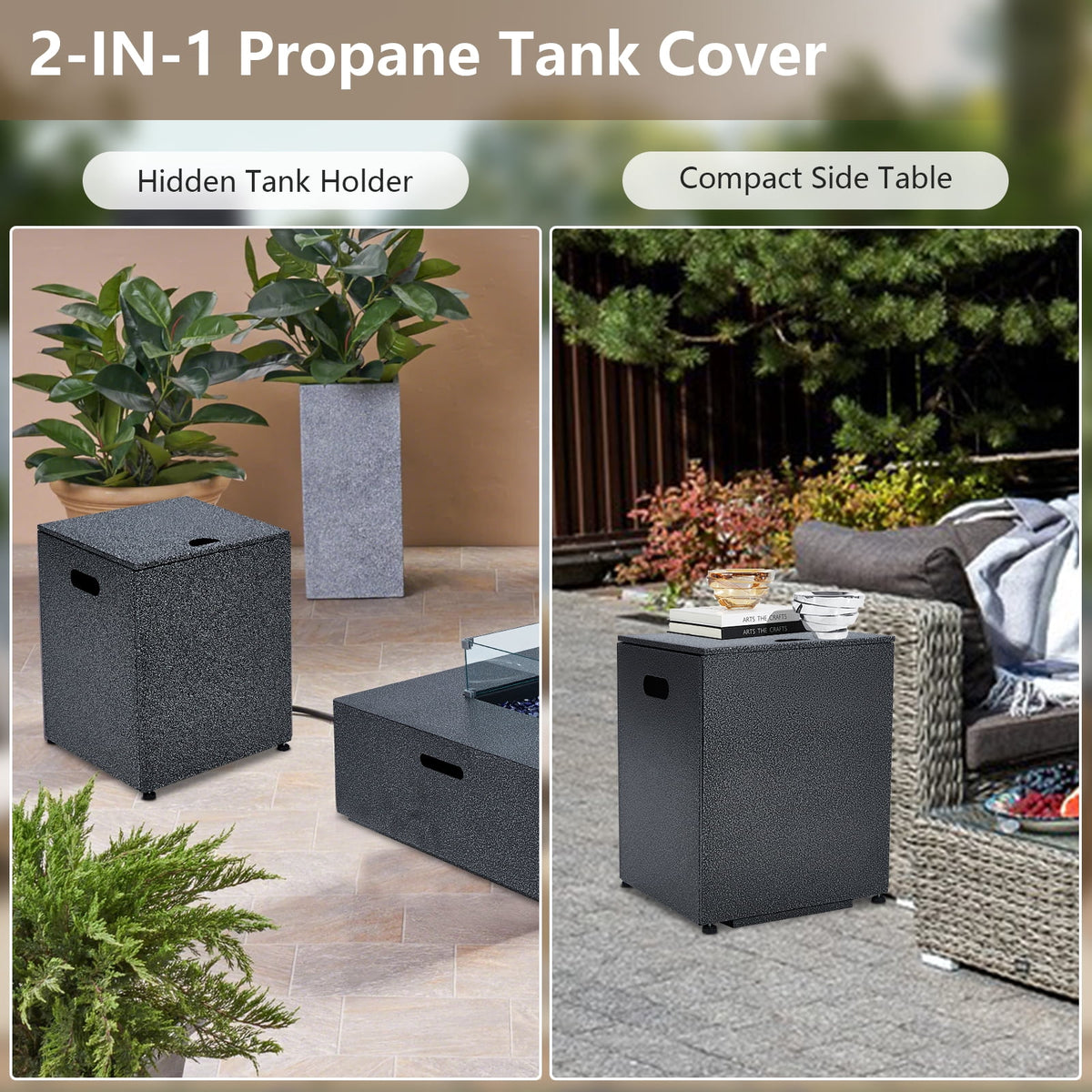 Propane Fire Pit Table – 36" Square 50K BTU – Outdoor Gas Fire Table – Removable Lid & Wind Guard – Blue Glass Rocks – Steel – Includes Rain Cover, Windshield & Gas Cylinder Box – Patio Heater