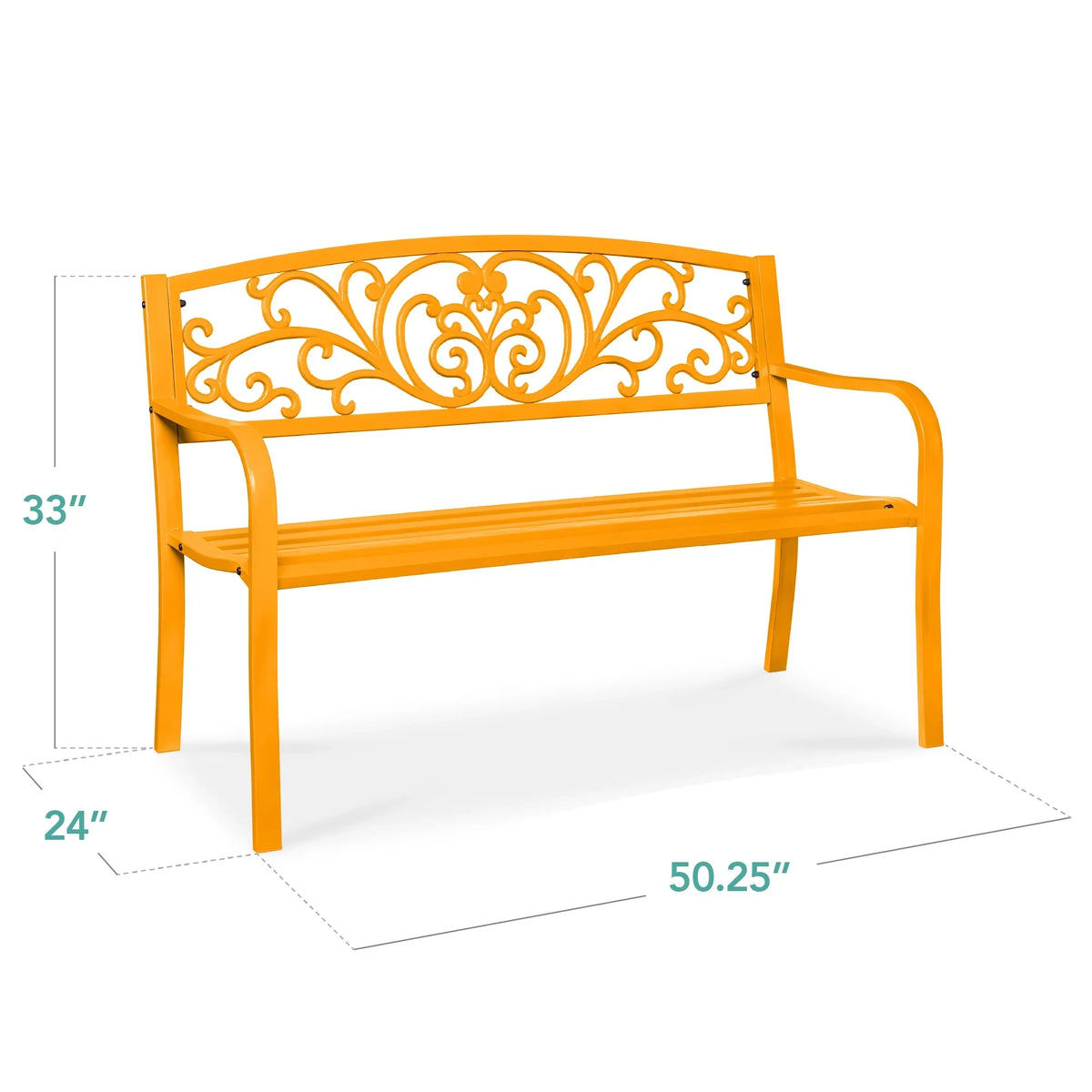 2026 NewBest Choice Products Outdoor Steel Bench Garden Patio Porch Furniture w/ Floral Design Backrest - Black