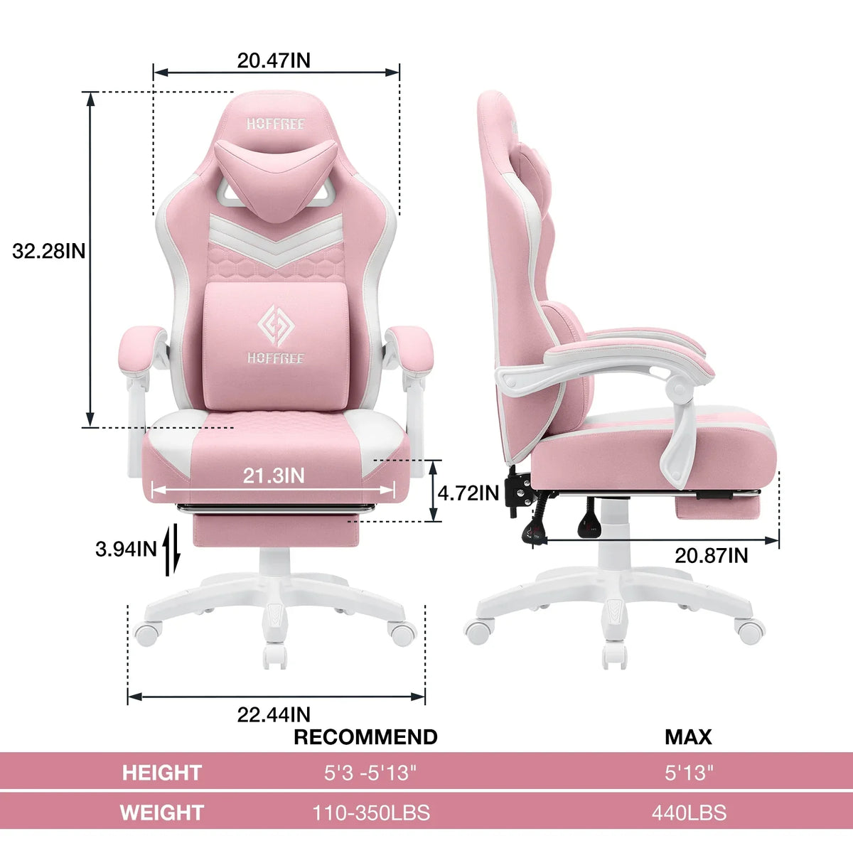 2026 NewHoffree Gaming Chair with Massage Fabric Office Chair with footrest for Adults, Ergonomic Gamer Chair with Headrest and Lumbar Support for Office Gaming, 440 LBS