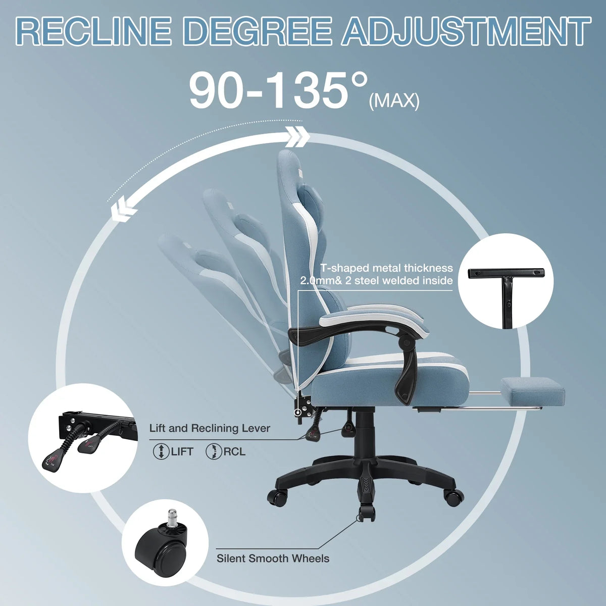 2026 NewHoffree Gaming Chair with Massage Fabric Office Chair with footrest for Adults, Ergonomic Gamer Chair with Headrest and Lumbar Support for Office Gaming, 440 LBS