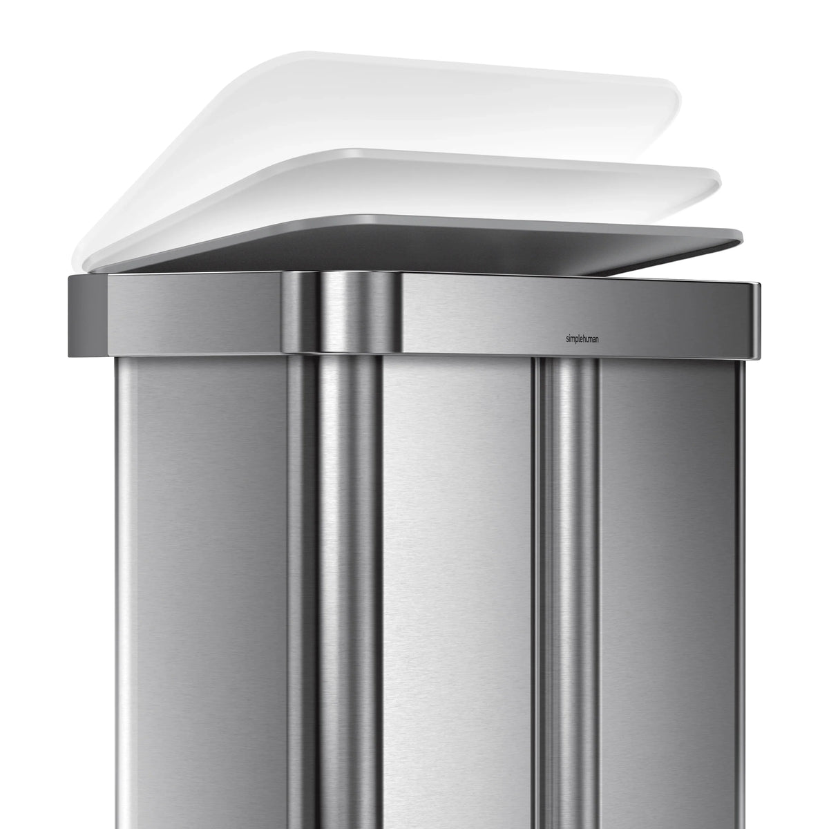 2026 Newsimplehuman 58 Liter / 15.3 Gallon Rectangular Dual Compartment Recycling Step, Brushed Stainless Steel with Soft-Close Plastic Lid Kitchen Trash Can