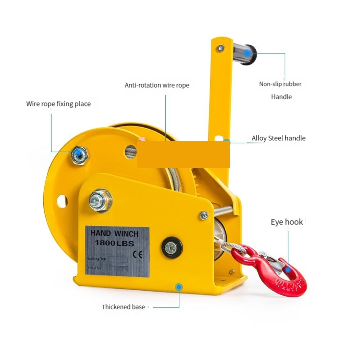 Small Winch Tractor,2600 LBS Portable Hand Crank Two-way Self-locking Manual Winch Household Small Winch Tractor ,Powerful Pulling Performance