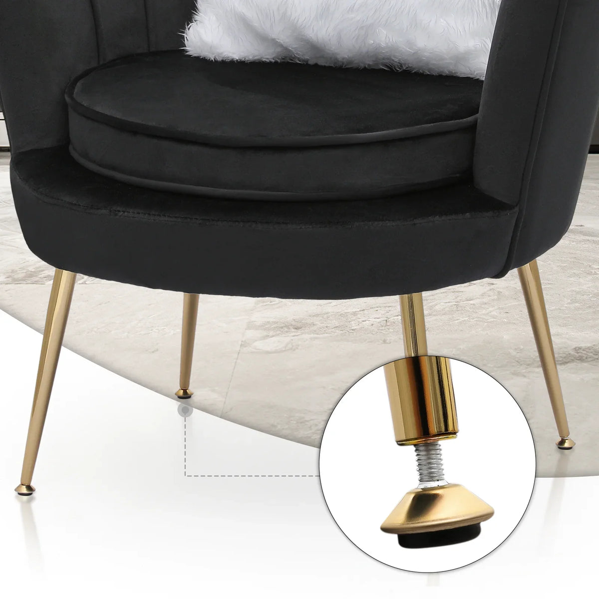 2026 NewMoNiBloom Set of 2 Velvet Tufted Accent Chair with Pillow and Stool, Upholstered Modern Single Sofa Side Chair with Padded Seat and Golden Metal Legs, Living Room Armchair, Black