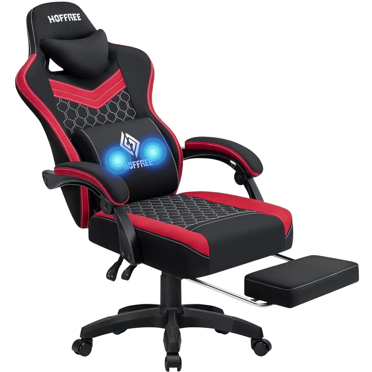 2026 NewHoffree Gaming Chair with Massage Fabric Office Chair with footrest for Adults, Ergonomic Gamer Chair with Headrest and Lumbar Support for Office Gaming, 440 LBS