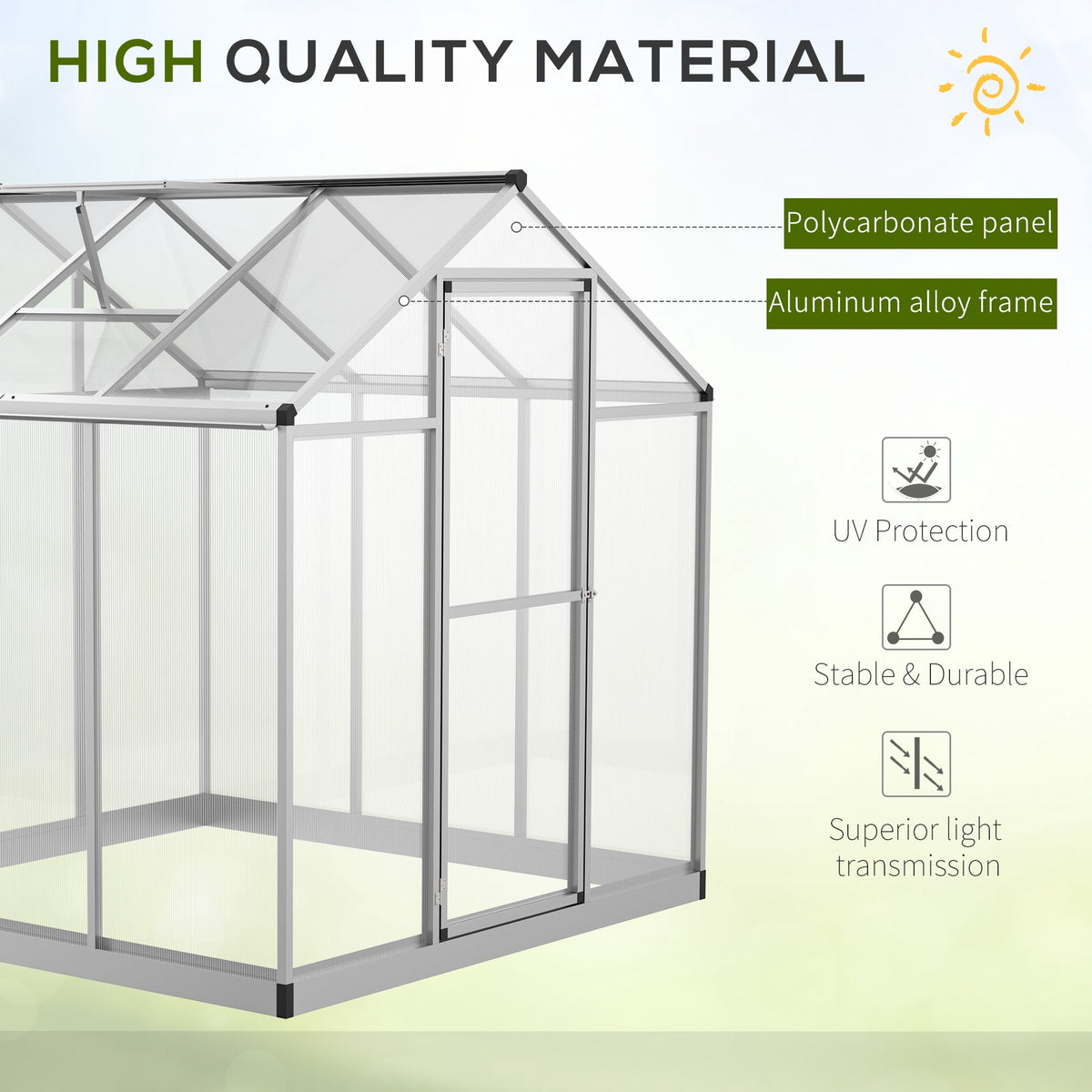 Outsunny 6'x6.25'x6.4' Walk-in Garden Greenhouse Polycarbonate Panels Plants Flower Growth Shed Cold Frame Outdoor Portable Warm House Aluminum Frame
