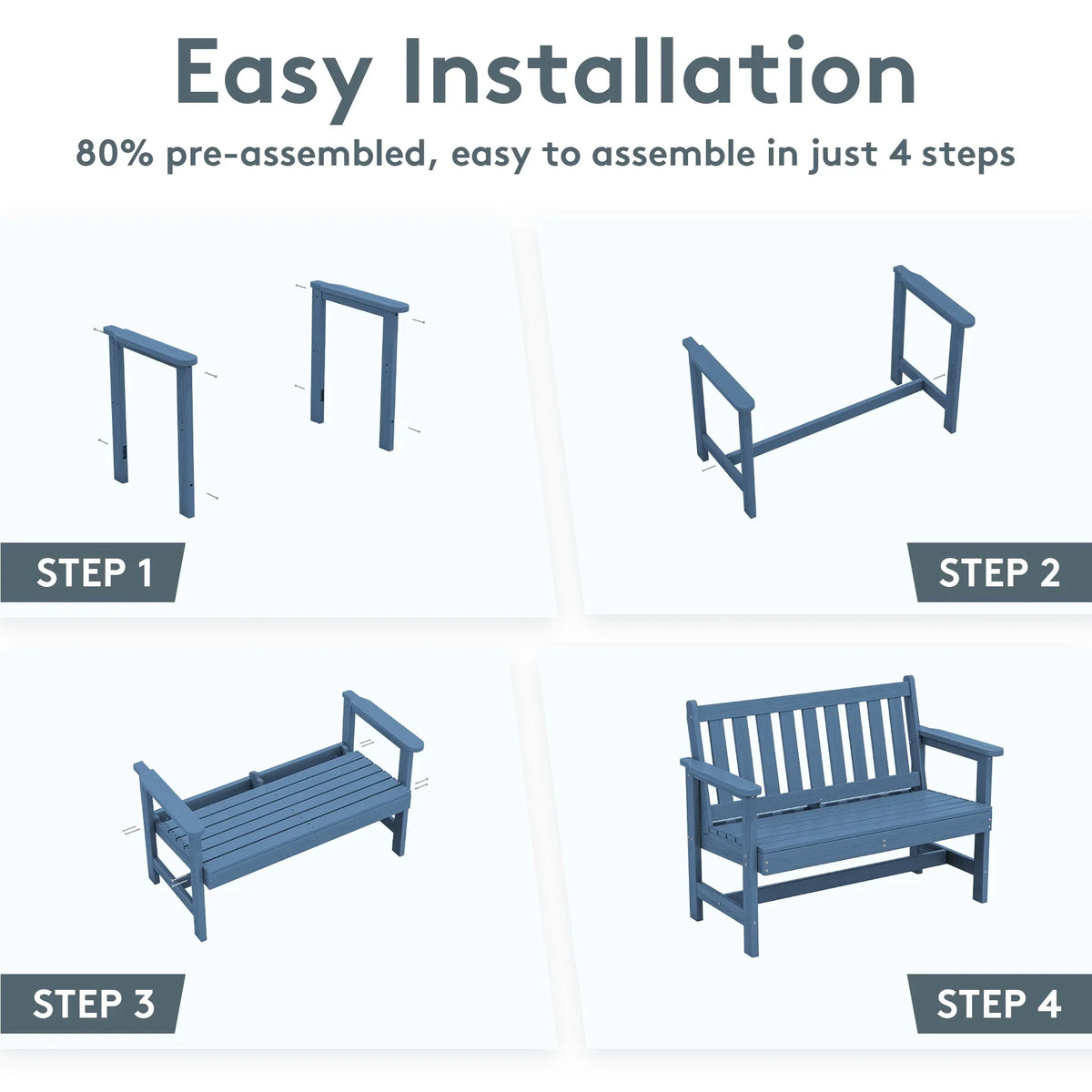 2026 NewSERWALL Outdoor Bench for 2-Person, Weather-Resistant HDPE with Aluminum Reinforcement, Supports 660 lbs, Comfortable Seating for Patio, Garden, and Porch, Black