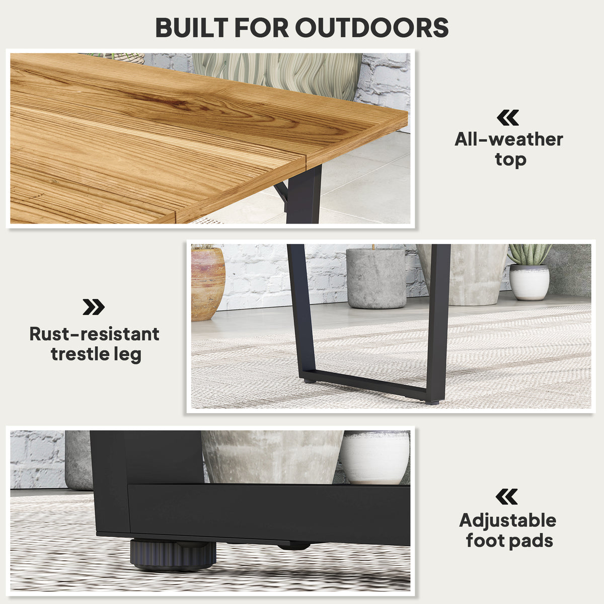 Outsunny Wooden Outdoor Dining Table for 6 with 2" Umbrella Hole, Brown