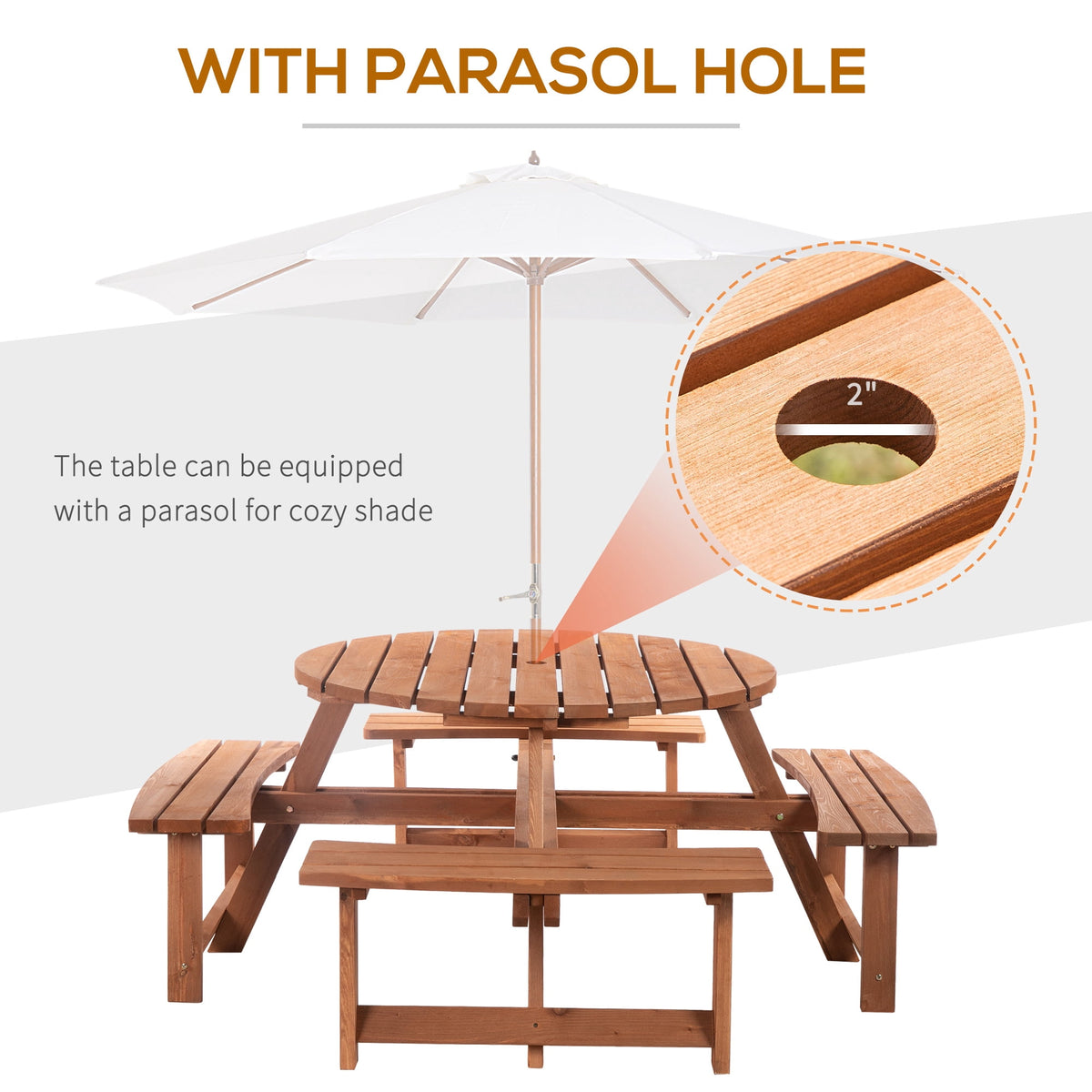 Outsunny Wooden Patio Dining Set, Outdoor Table and Benches Set, Brown