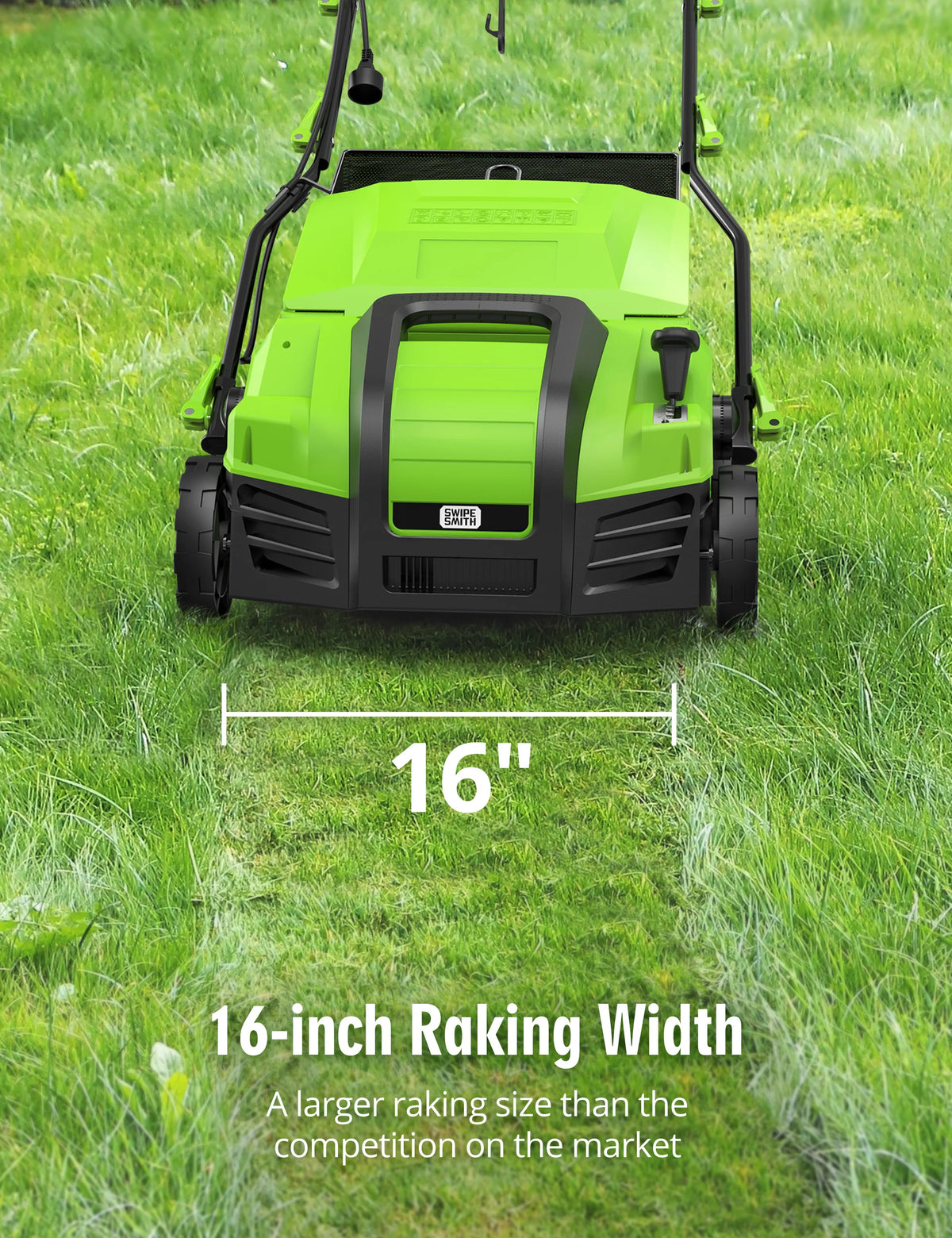 2026 NewSWIPESMITH 16" 15 Amp Electric Dethatcher Scarifier, Lawn with 5-Position Depth Adjustment, 14.5 Gal Removable Thatch Collection Bag, Quick-Fold, Keeps Health